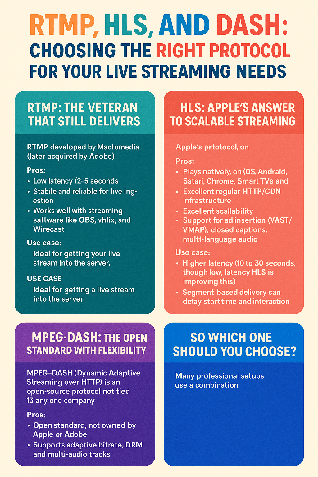 RTMP, HLS, and DASH: choosing the right protocol for your live streaming needs